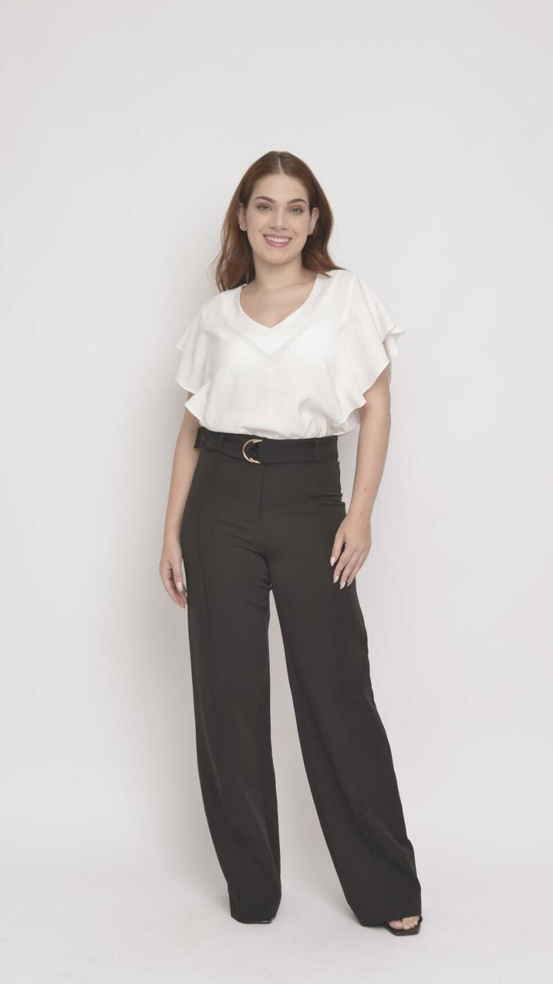 Imagem de Calça Preta Reta de Alfaiataria com Cinto Integrado e Vinco Frontal - Sofisticação e Estilo para Looks Modernos